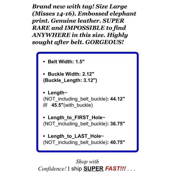 Coldwater Creek Sz L GENUINE Leather Embossed Elephant Safari Brown Belt NWT NEW - Picture 10 of 10